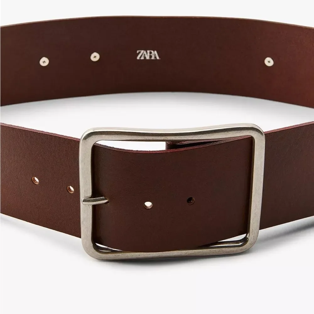 ZARA WIDE LEATHER BELT WITH FLOWERS